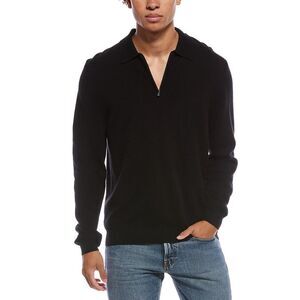 Amicale Cashmere Mens  1/4-Zip Cashmere Polo Sweater, Blue